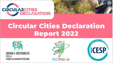 Copertina Circular Cities Declaration Report con logo ICESP ESPA e RECIPROCO